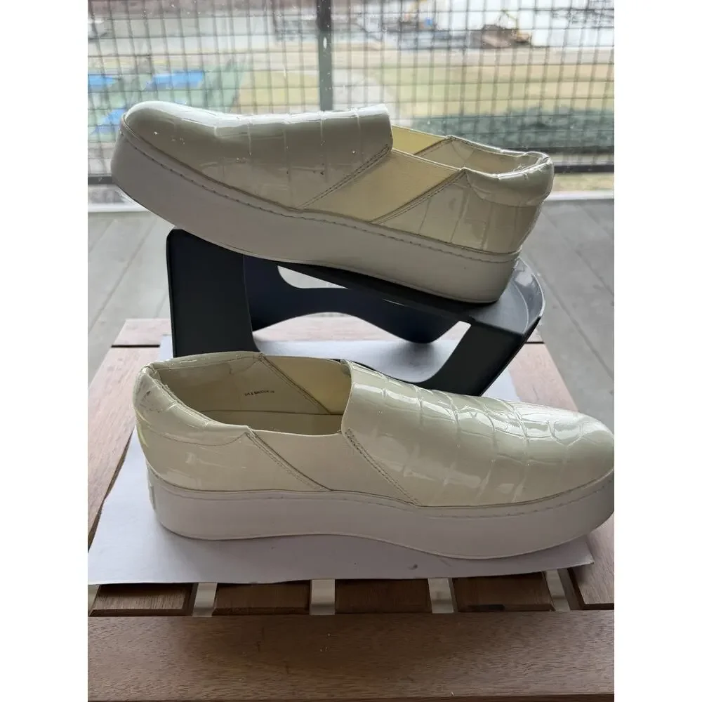 Womens Vince Warren Slip On Crocodile Embossed Ivory White Platform Sneaker 8.5